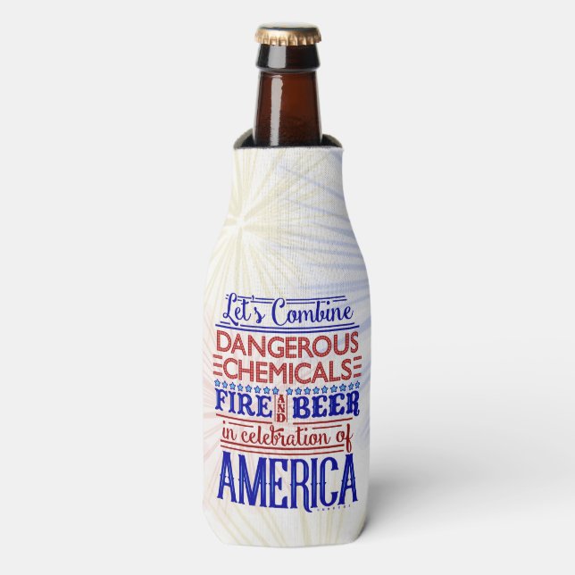 Funny 4th of July Beer Fireworks | Custom Name Bottle Cooler (Bottle Front)