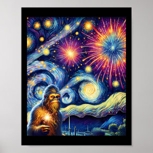 Funny 4th Of July Bigfoot Night Fireworks Fourth O Poster