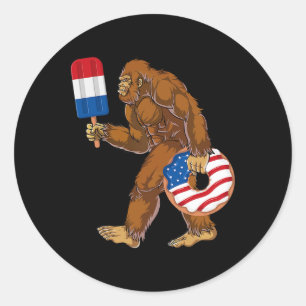 Funny 4th Of July Bigfoot Sasquatch American Flag  Classic Round Sticker