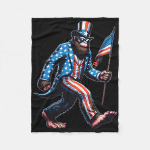 Funny 4th Of July Bigfoot Sasquatch American Flag  Fleece Blanket