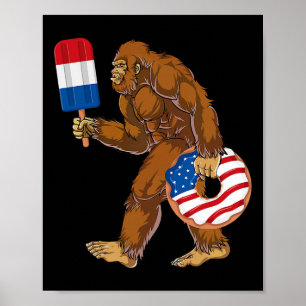 Funny 4th Of July Bigfoot Sasquatch American Flag  Poster