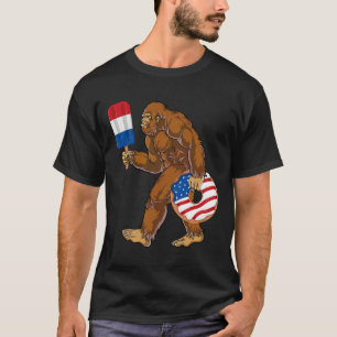 Funny 4th Of July Bigfoot Sasquatch American Flag T-Shirt