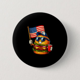 Funny 4th of july burger patriotic usa flag bbq 6 cm round badge