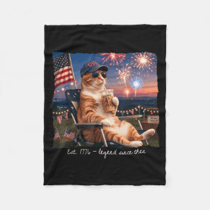 Funny 4th Of July Cat Fireworks Est 1776 Legend Fleece Blanket