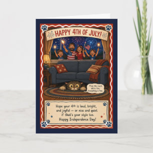 Funny 4th of July Cat Patriotic Cat Humour Firewor Card
