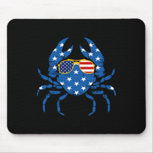 Funny 4th Of July Crab Fisherman American Flag Vin Mouse Pad