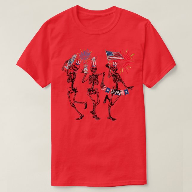 Funny 4th Of July Dance of Death Macabre Skeleton  T-Shirt (Design Front)