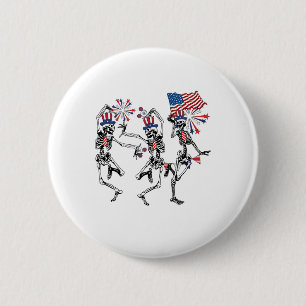 Funny 4th Of July Dancing Skeleton Retro Patriotic 6 Cm Round Badge