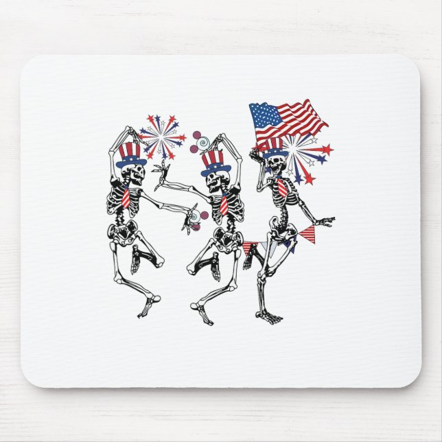 Funny 4th Of July Dancing Skeleton Retro Patriotic Mouse Pad (Front)