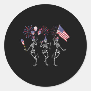 Funny 4th Of July Dancing Skeletons July Fourth Fi Classic Round Sticker