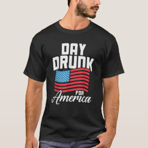 Funny 4th of July Day Drunk for America Flag Drink T-Shirt
