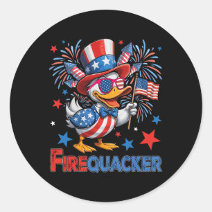 Funny 4th Of July Duck Firequacker Patriotic Usa F Classic Round Sticker
