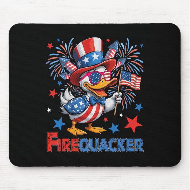 Funny 4th Of July Duck Firequacker Patriotic Usa F Mouse Pad (Front)