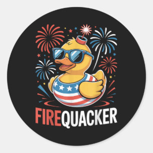 Funny 4th Of July Firequacker Duck Fourth Of July Classic Round Sticker