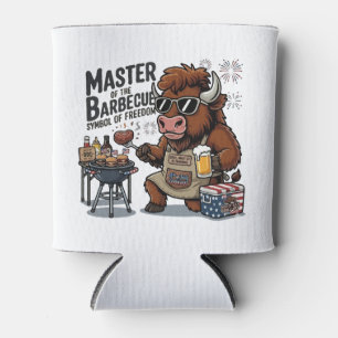 Funny 4th of July Grill Master Bison BBQ Can Cooler