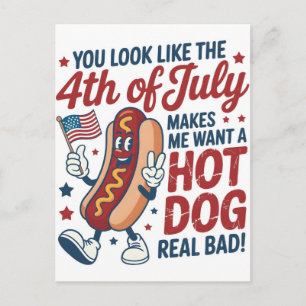 Funny 4th Of July Hot Dog America Celebration Holiday Postcard