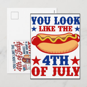 Funny 4th Of July Hot Dog America Celebration Holiday Postcard