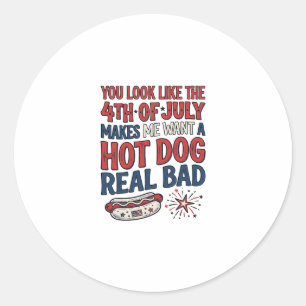 Funny 4th of July Hot Dog Patriotic Shirt Design_1 Classic Round Sticker