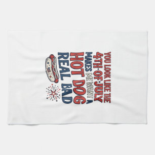 Funny 4th of July Hot Dog Patriotic Shirt Design_1 Tea Towel