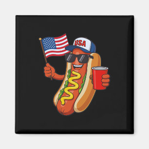 Funny 4th Of July Hot Dog Usa Patriotic Independen Magnet