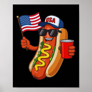 Funny 4th Of July Hot Dog Usa Patriotic Independen Poster