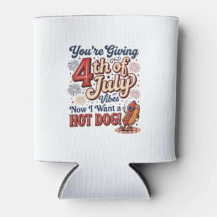 Funny 4th of July Hot Dog Vintage Shirt Design_1 Can Cooler