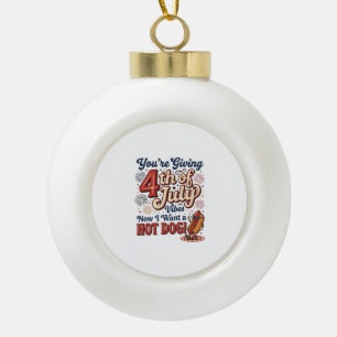 Funny 4th of July Hot Dog Vintage Shirt Design_1 Ceramic Ball Christmas Ornament