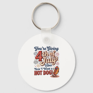 Funny 4th of July Hot Dog Vintage Shirt Design_1 Key Ring