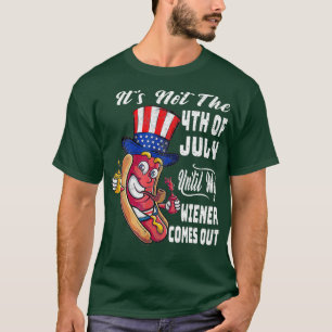 Funny 4th of July Hot Dog Wiener Comes Out Adult T-Shirt