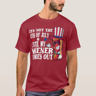 Funny 4th of July Hot Dog Wiener Comes Out Adult T-Shirt