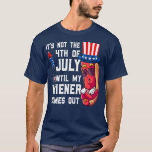 Funny 4th of July Hot Dog Wiener Comes Out Mens T-Shirt