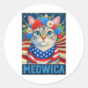 Funny 4th Of July Meowica Kitty Cat American Flag Classic Round Sticker