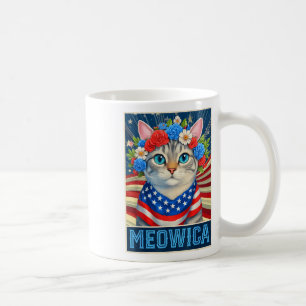 Funny 4th Of July Meowica Kitty Cat American Flag Coffee Mug