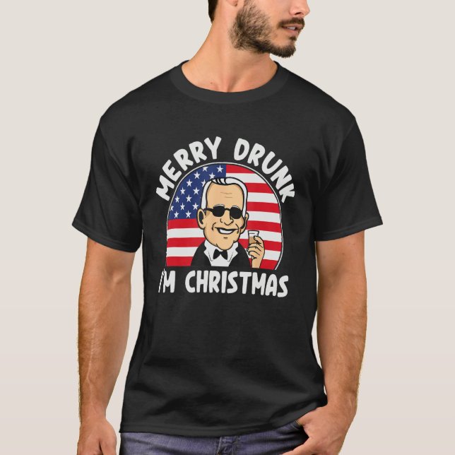 Funny 4th of July Merry Drunk I'm Christmas Men &  T-Shirt (Front)