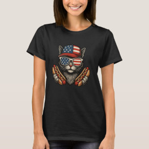 Funny 4th of July Patriotic Cat Hotdog Cat USA Fla T-Shirt