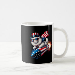 Funny 4th Of July Patriotic Cat Rocket With Firewo Coffee Mug