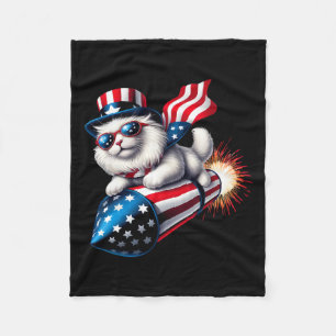 Funny 4th Of July Patriotic Cat Rocket With Firewo Fleece Blanket