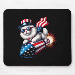 Funny 4th Of July Patriotic Cat Rocket With Firewo Mouse Pad