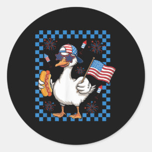Funny 4th Of July Patriotic Silly Goose American B Classic Round Sticker