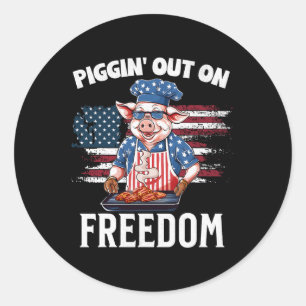 Funny 4th Of July Pig Grilling Bbq Party Rbecue Pi Classic Round Sticker