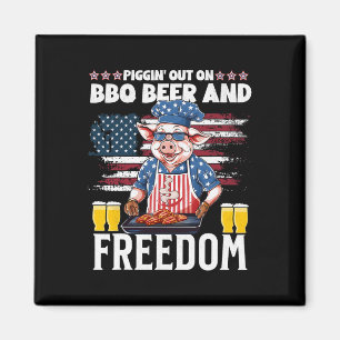 Funny 4th Of July Pig Grilling Bbq Party Rbecue Pi Magnet