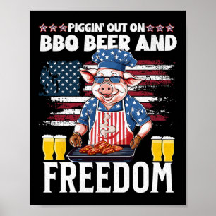 Funny 4th Of July Pig Grilling Bbq Party Rbecue Pi Poster