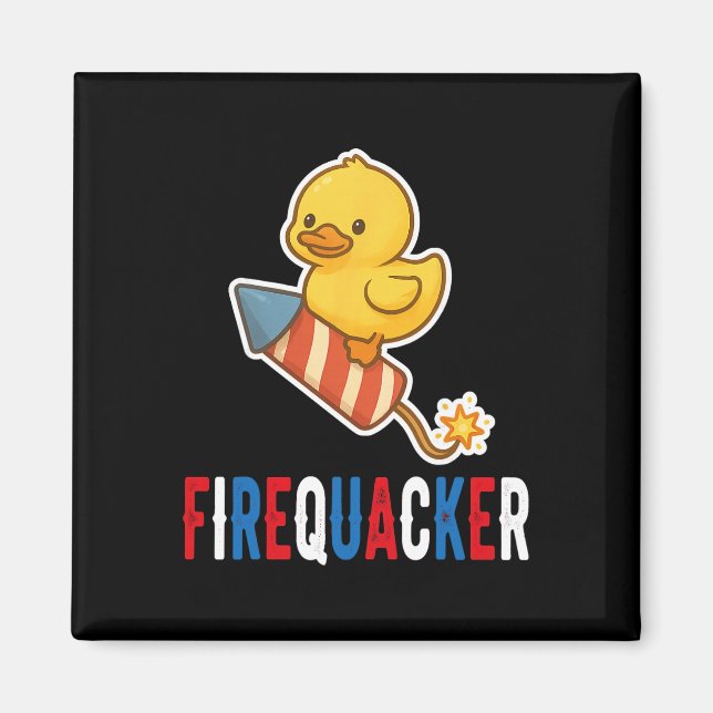 Funny 4th Of July Rubber Duck firequacker' Patriot Magnet (Front)