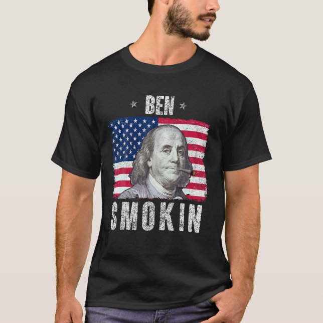 Funny 4th Of July Shirt Ben smoking weed USA Patri (Front)