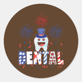 Funny 4th of july Tooth dental Patriotic Doctor  Classic Round Sticker