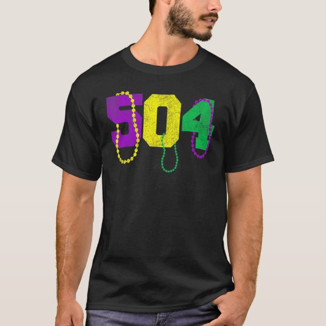Funny 504 New Orleans Mardi Gras Apparel, Vintage  T-Shirt (Front)