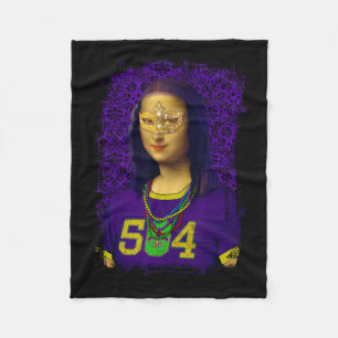 Funny 504 New Orleans Mardi Gras Mona Lisa Mashup Fleece Blanket