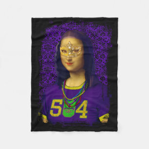 Funny 504 New Orleans Mardi Gras Mona Lisa Mashup Fleece Blanket