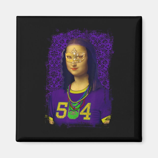 Funny 504 New Orleans Mardi Gras Mona Lisa Mashup  Magnet (Front)