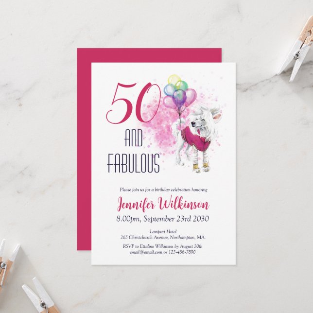 Funny 50 and Fabulous Pink  Invitation (Front/Back In Situ)